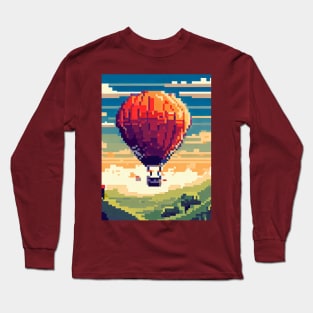 A person taking a hot air balloon ride over the countryside pixel art Long Sleeve T-Shirt